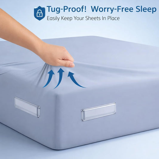 Bed Sheet Holders for Corners, Upgrade Bed Sheet Grippers Locks, 4PCS Fitted Sheet Holder Keep Sheets Firm & Tight, Non-Slip Sheet Clips for Fitted Sheets, Fit All Mattress Easy Install