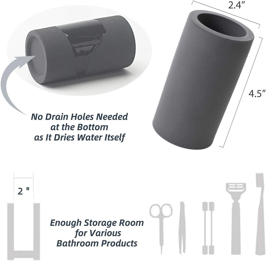 Fast-Drying Diatomite Toothbrush Holder - Bathroom Countertop Organizer Stand for Toothpaste, Makeup Brushes, Razors & Accessories (Dark Grey)