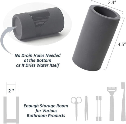 Fast-Drying Diatomite Toothbrush Holder - Bathroom Countertop Organizer Stand for Toothpaste, Makeup Brushes, Razors & Accessories (Dark Grey)