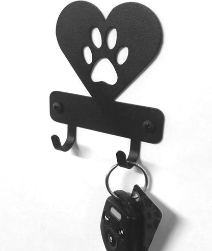 Miniature Dog Paw in Heart - Key Rack Holder (3.5 inches) | Made in USA. 2 Hooks. Wall Mounted