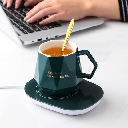 Coffee Warmer for Desk with Mug Set. Birthday Gifts Graduation Gifts for Woman. Coffee Cup Warmer with Automatic Shut Off, Heated Coffee Mug. Drink Warmer for Cocoa, Tea, Milk (Pink)