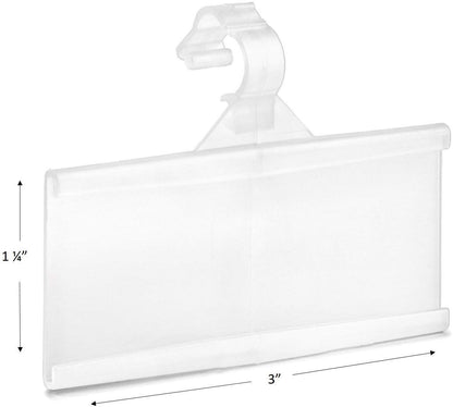 Pack of 100 - Plastic Wire Shelf Label Holder, Sign and Ticket Holder, Easy Clip Design with Tight Snap Lock Closure. Height, 1-1/4" X Width, 3" | "100 Label Inserts Included"