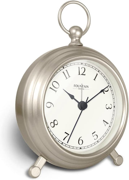 5.4" Jensen Pocket Watch Analog Alarm Clock,Morning Silver | Silent Non Ticking,Durable Metal,Loud Desk & Shelf Alarm Clocks for Bedroom,Home Office, Mantel & Living Room