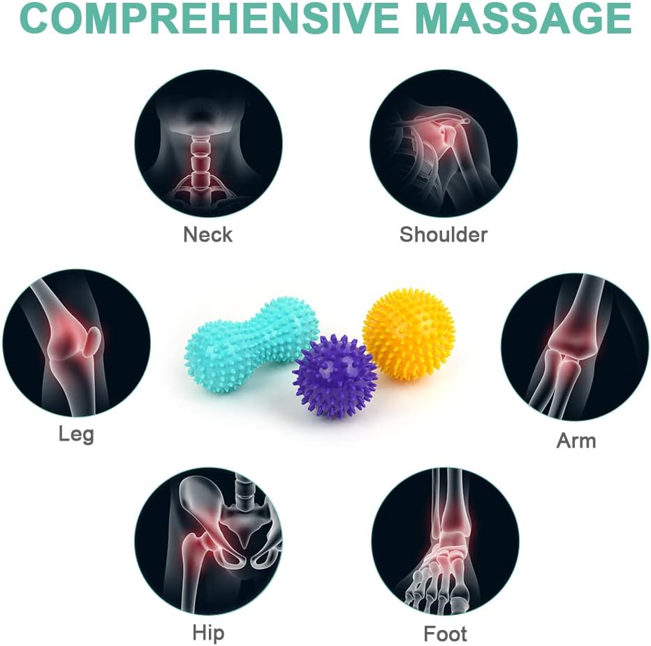 URAQT Spiky Massage Ball Set, 2 Pack Physical Therapy Massage Balls, Hard Lacrosse Ball & Spiky Massage Ball for Myofascial Release and Trigger Point Deep Tissue Massage (Purple)