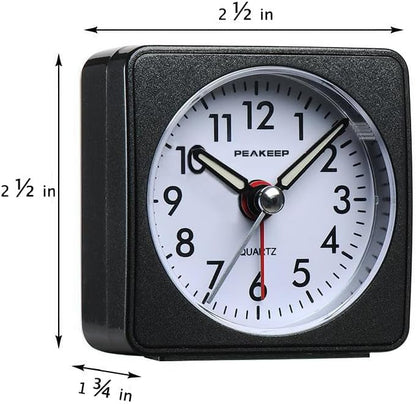Peakeep Ultra Small, Battery Travel Alarm Clock with Snooze and Light | Silent No Ticking Analog Quartz Clock (Aquamarine)