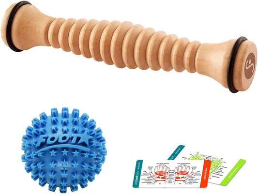 Body Back Wooden Foot Roller & Foot Star® Massage Ball Bundle for Foot Pain