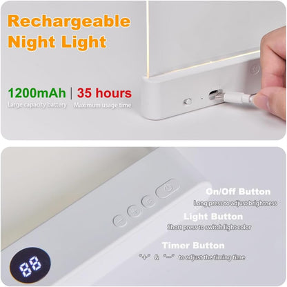 Amber Book Light, Rechargeable Clear LED Flat Reading Light with 3 Colors & Timer, Dimmable Panel Plate Lamp Book Full Page Light for Reading in Bed at Night, Funny Gifts for Readers Book Lovers