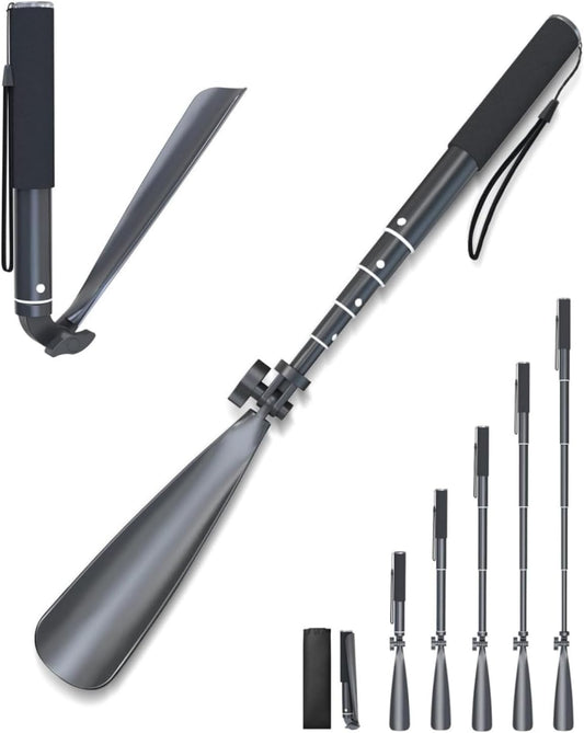shoe horn long handle,15"-39" Telescopic Shoe Horn, metal with Multiple Extensions folding shoe horn,Aluminum Alloy standing shoe horn for seniors men women,extendable shoe horn