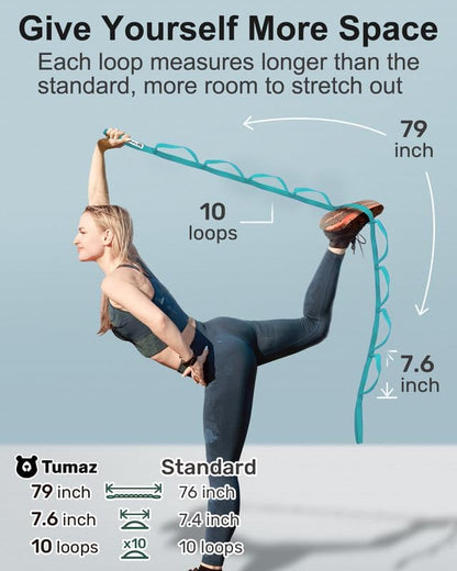 Stretching Strap, 10-Loop Non-Elastic Yoga Strap | Designed for stretching, yoga, Pilates and rehab with 10 loops, durable webbing and a longer 79-inch design