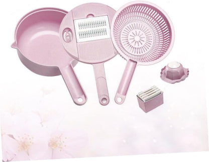 COLLBATH 1Set Wheat Straw Vegetable Slicer Grater Multifunctional Food Cutter with Molded Finger Guard for Safe Use in Kitchen Manual Veggie Chopper Cheese Grater Nordic Powder