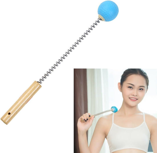 1 Pack Golf Ball Massager Hammer with Spring Wooden Handle Handheld Massage for Pain Relief Neck Back Massager Ball Manual Massage (Gray)