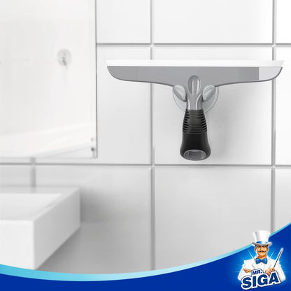 MR.SIGA Silicone Squeegee for Shower Doors, 10 inch, White & Gray, 2 Pack | Shower squeegee for glass doors, streak free squeegee for windows, showers and glass surfaces, includes suction hook