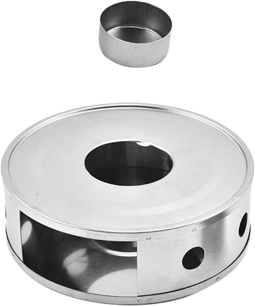 ARTIBETTER Stainless Steel Teapot Warmer Base with Glass Hollow Candle Heater, Tea Pot Heater for Office and Home Use, Heat Preservation Warmer Stand