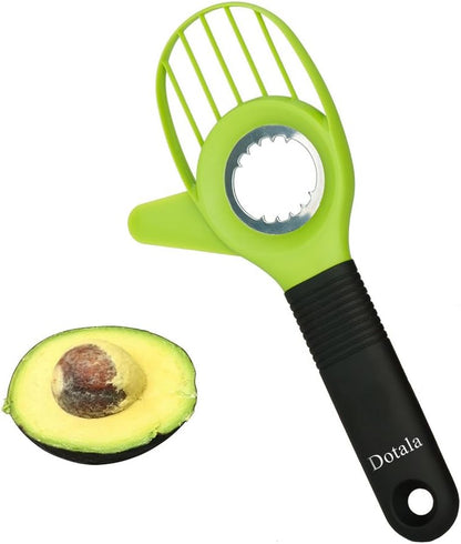 3 in 1 Avocado Slicer Tool and Saver Keeper,Avocado Pit Remover and Cutter as knife peeler scoop with Comfort-Grip Handle (Green-(Slicer+Saver))