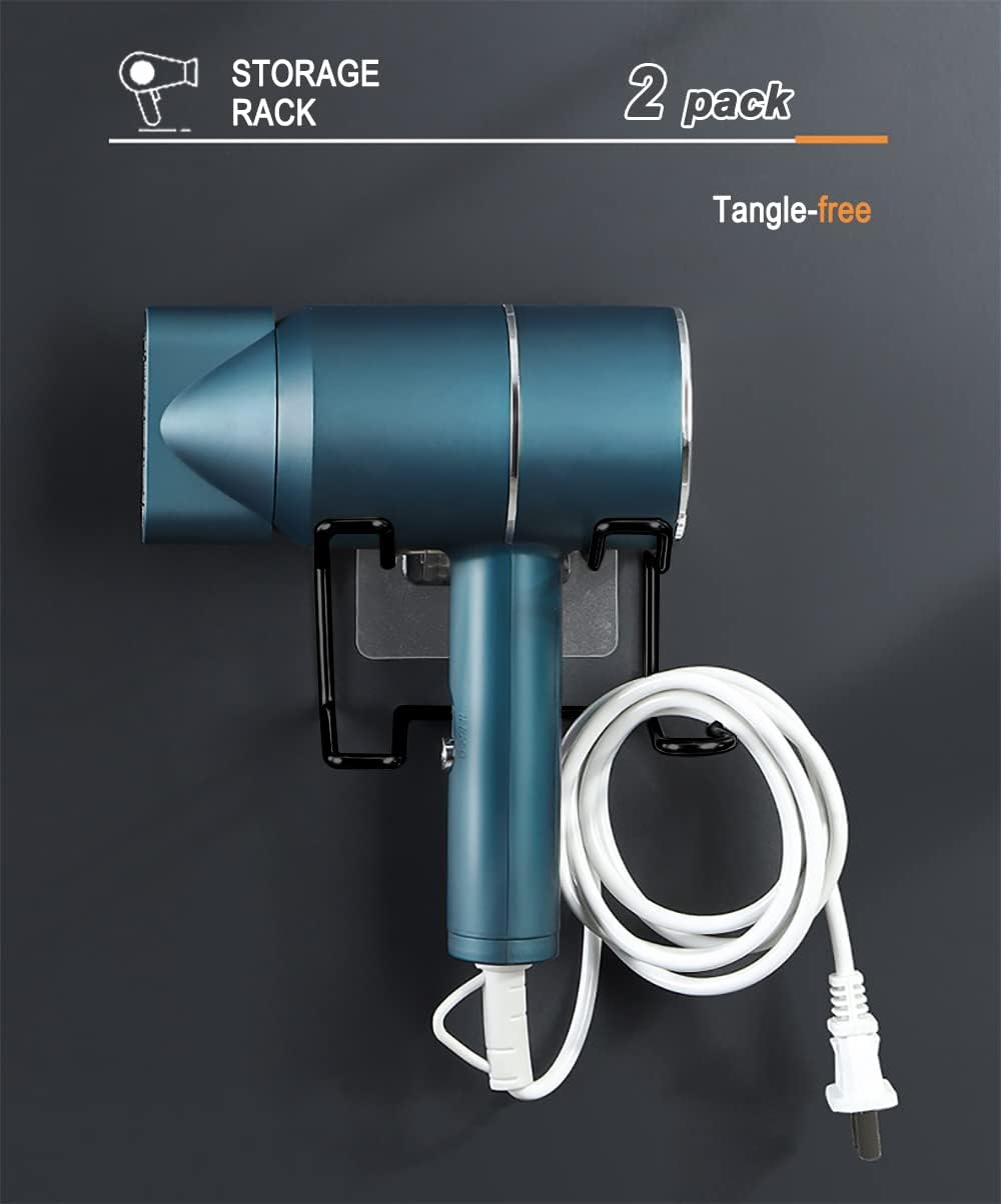 2 Pack Hair Dryer Holder, Wall Mount Self Adhesive Waterproof Blow Dryer Rack Storage Organizer Hanger, Compatible with Dyson and Most Hair Blower Appliance, Brush, Curling Iron, Straightener