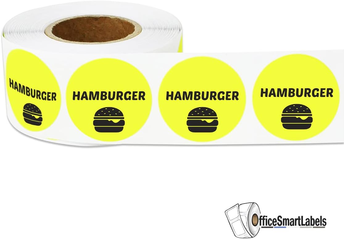 Ham & Cheese Stickers - 1 Inch Round Circle Food Labels in Bright Yellow for Restaurant Deli Food Truck Supermarket Grocery Store Stickers Food Menu Meal Choice Sticker Package Label - 300 Labels/Pack