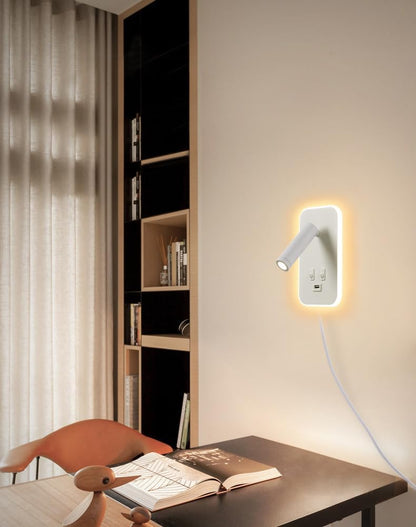 Wall Mounted LED Reading Light for Bed Headboard, Bedside Wall Sconces USB Charging, Night Light for Bedroom, Ambient Lighting Wall Mounted Sconce for Bedroom, Plug-in or Hardwired, Black