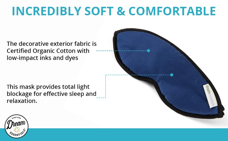 Dream Essentials Natura Organic Cotton Sleep Mask | Twilight Blue | Eye Mask for Sleeping, Light Blocking Soft Sleep Eye Cover with Eco Wool Padding | Made in USA Travel Accessories