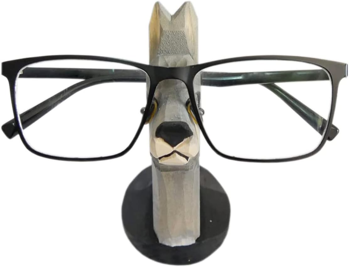 Red Dollar Handmade Wood Carved Animal Eyeglass Holder, Cute Sunglasses Display Stand, Nightstand Home Office Desk Decor, Christmas Holiday New Year Business Gift for Men Women Adults (Dog)