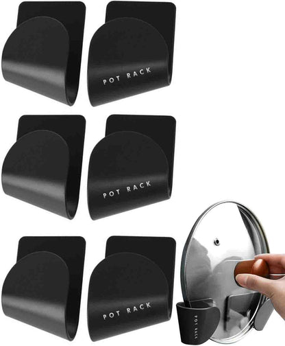 Pot Lid Organizer, 6 Pairs Adjustable Wall Mount & Cabinet Door Holders | Space-Saving Pot & Pan Lid Hangers for Kitchen Wall & Cabinet Storage, Heavy-Duty Self-Adhesive Racks Rack Accessories