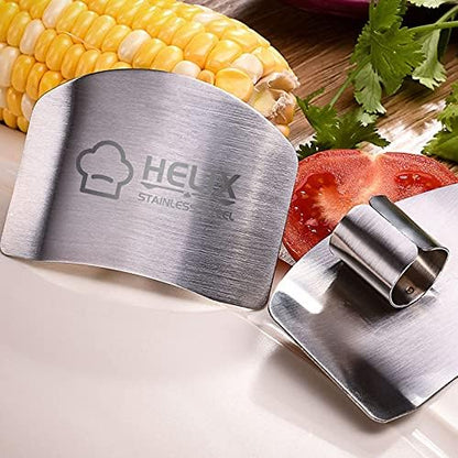 2 Pcs Finger Guard for Cutting aid, Kitchen Tool, Stainless Steel Knife Protector, Adjustable Hand Protect Fingers, Avoid Hurting, Slicing and Chopping, Silver