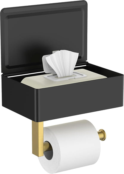 FORIOUS Toilet Paper Holder with Shelf, Wall-Mounted Modern Wipes Dispenser | Brushed Nickel | Toilet Paper Holder with Storage for Bathroom | Fits Wipes, Sanitary Napkin, Tampon | 8.0"x5.3" Large Shelf