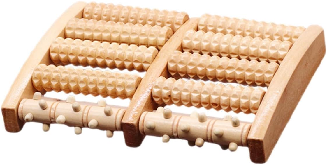Wooden Foot Therapy Roller Massager 5-Row Acupressure Ball Foot Massager for Plantar Relief and Reflexology Massage at Home for Men and Women