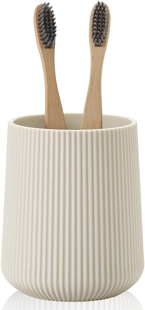 YAUKPH Black Striped Toothbrush Holder | for Electric Toothbrushes Bathroom Organizer Cup for Toothpaste Kids & Adults