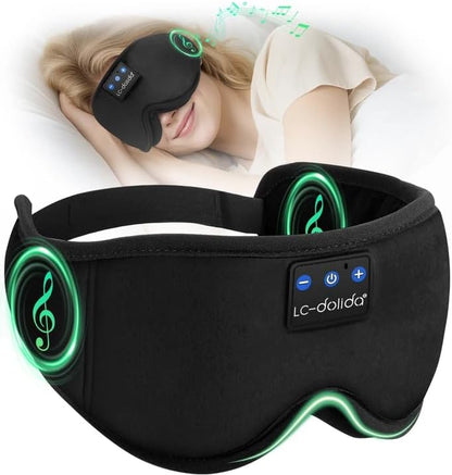 Sleep Mask with Headphones Bluetooth 5.4, LC-dolida Soft Bamboo Cotton Wireless Bluetooth Sleep Mask, Music Sleeping Headphones Cooling & Breathable, Ultra-Thin Stereo Speaker for Side Sleepers