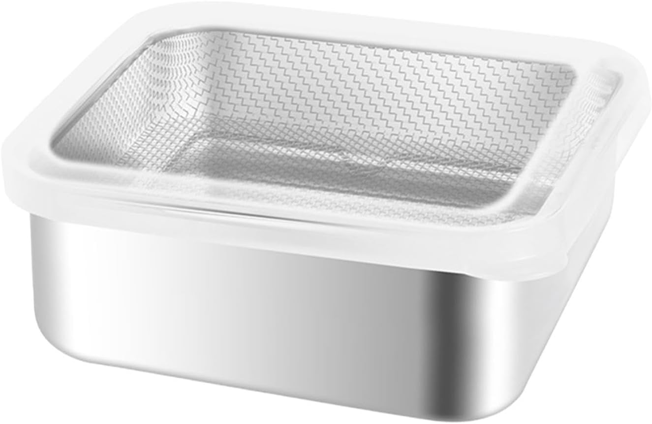 Stainless Steel Food Container with Strainer Colander Set Fridge Organizer Bin Multifunctional Kitchen Drain Basket for Lettuce Fruits, Vegetables, 1500ml