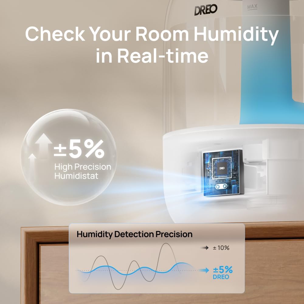DREO 3L Humidifiers for Bedroom, 30H Runtime, 26 dB Quiet, Black