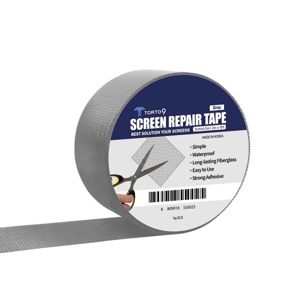 TORTO9 Window Screen Repair Kit, 3-Layer Strong Adhesive & Waterproof Tape Fiberglass Covering mesh (Gray, 2 Inch x 6.5 FT)