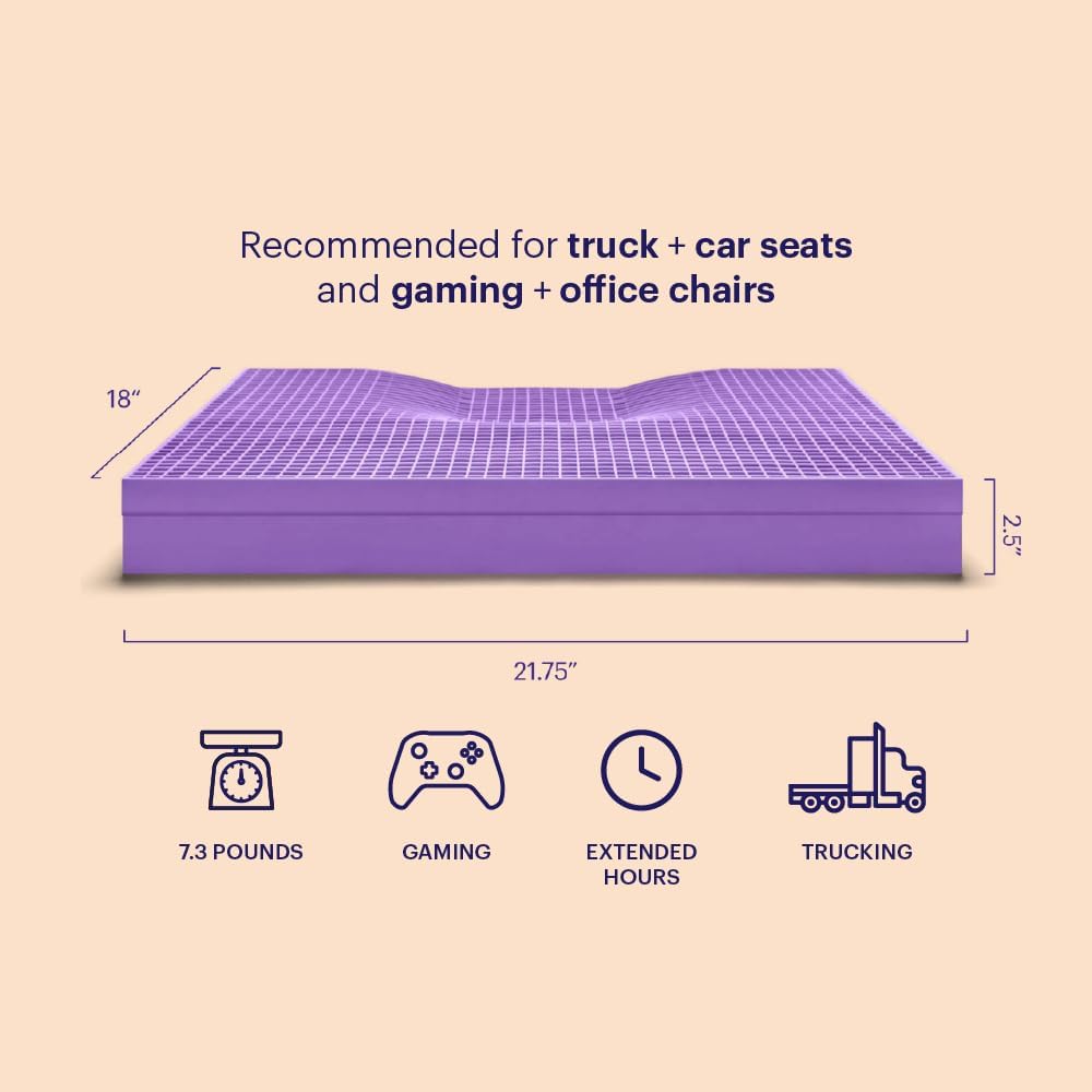 Purple Ultimate Seat Cushion, Large 2.5 Inch Gel Seat Cushion | GelFlex Grid for Office Chair, Gaming, Car - Pressure-Reducing for Long Sitting, Temperature-Neutral, No-Slip - Made in USA