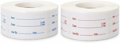 1000 Removable Food Labels, 1x2 Inch Date Stickers for Freezer & Refrigerator Containers, Writable, Self-Adhesive, Ideal for Kitchen, Meal Prep, Home & Restaurant Organization (White and Red)