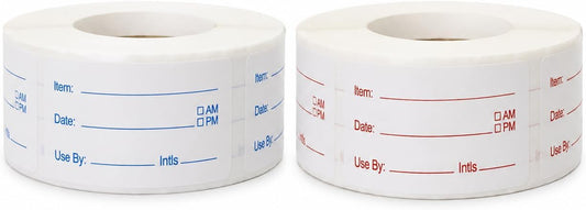 1000 Removable Food Labels, 1x2 Inch Date Stickers for Freezer & Refrigerator Containers, Writable, Self-Adhesive, Ideal for Kitchen, Meal Prep, Home & Restaurant Organization (White and Red)