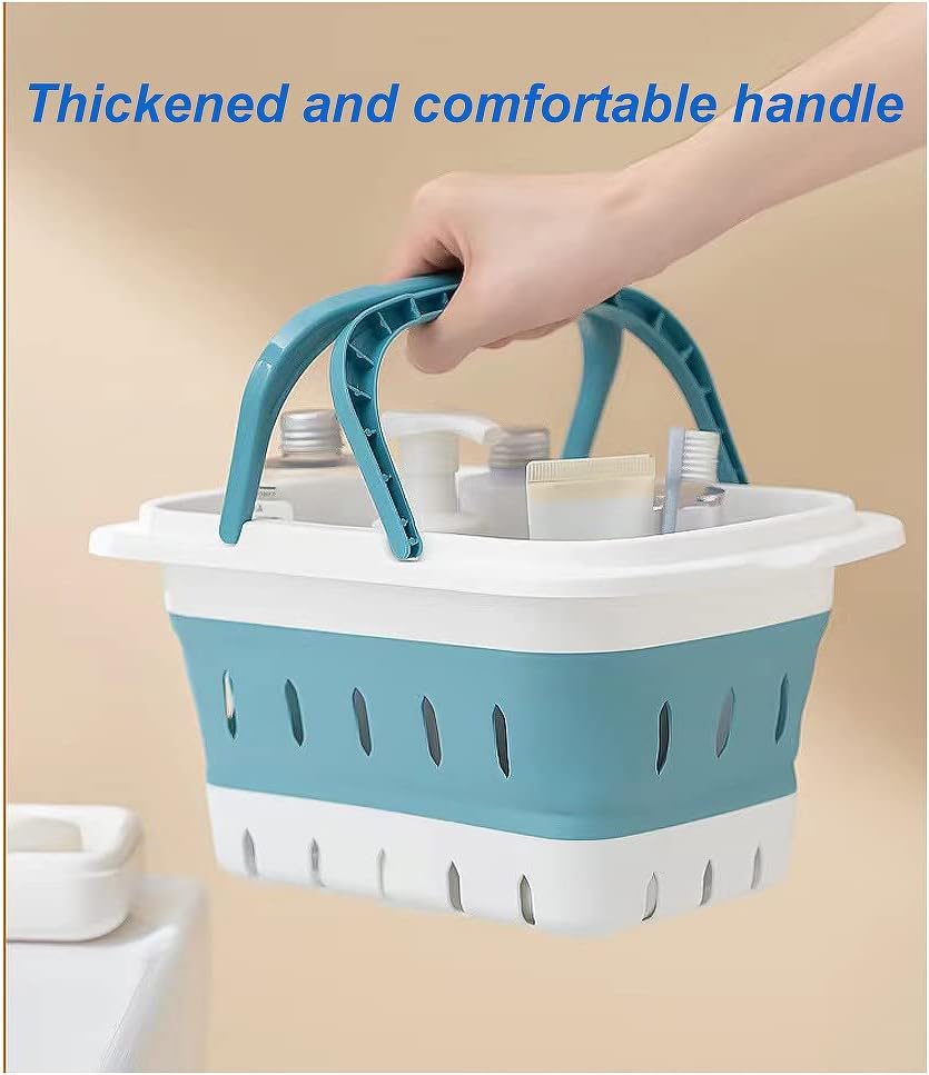 Plastic Caddy for Cleaning Supplies Products, Storage Collapsible Basket with Handles, Box Organizer Bin for Bathroom, Kitchen, College Dorm,Gym (Blue 1 pack)