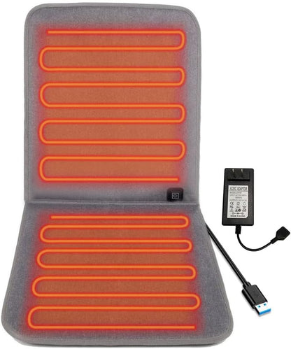WOOLALA USB Heated Seat Cushion for Office Chair, Large Heating Area Cover | Therapy Heating Pad for Back, Lumbar, Hip, Thigh with 3 Temperatures Levels, 17In * 35.5In