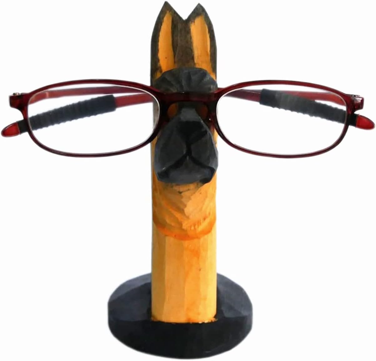 Red Dollar Handmade Wood Carved Animal Eyeglass Holder, Cute Sunglasses Display Stand, Nightstand Home Office Desk Decor, Christmas Holiday New Year Business Gift for Men Women Adults (Dog)