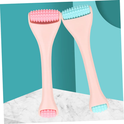 Dual Head Silicone Massage Roller for Face Eye Care Pink Handheld Rod