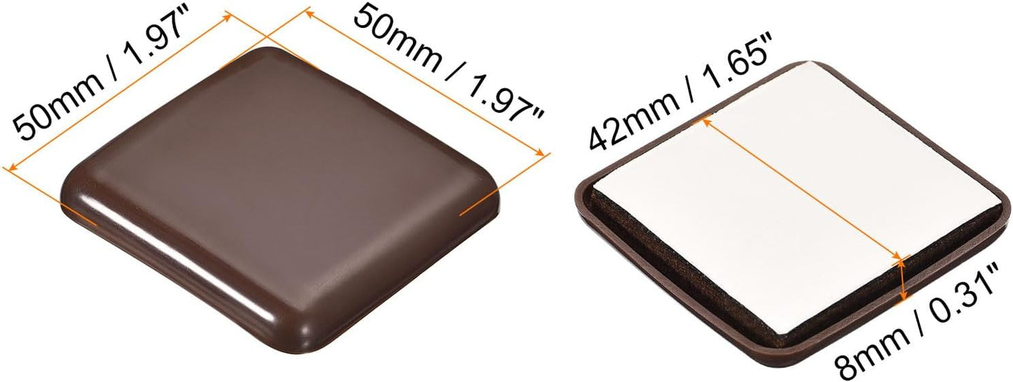 uxcell Furniture Sliders, 8Pcs 2" - Plastic Self-Adhesive Square Sliding Pads, Chair Glides for Carpeted Tile Vinyl Hardwood Floors (Brown)