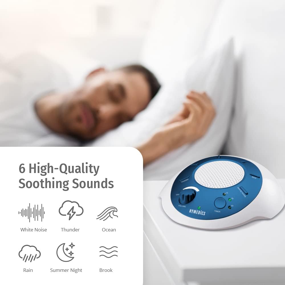 Homedics SoundSleep White Noise Sound Machine, Blue | , Small Travel Sound Machine with 6 Relaxing Nature Sounds, Portable Sound Therapy for Home, Office, Nursery, Auto-Off Timer
