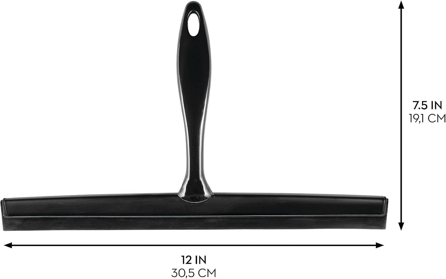 iDesign Zia Metal and Plastic Bathroom Squeegee for Shower, Glass Doors, Floors, Mirrors, with Suction Hook Holder , 12 Inches, Clear and Stainless Steel | Wall Hook Included