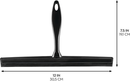 iDesign Zia Metal and Plastic Bathroom Squeegee for Shower, Glass Doors, Floors, Mirrors, with Suction Hook Holder , 12 Inches, Clear and Stainless Steel | Wall Hook Included