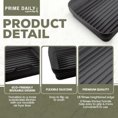 Silicone Air Fryer Toaster Oven Tray Liner – Extra-Large Capacity, Microwave Safe, Easy Cleanup - Includes Mitts & Tongs