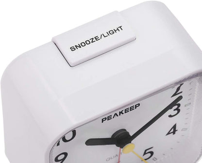 Peakeep Small Battery Operated Analog Travel Alarm Clock Silent