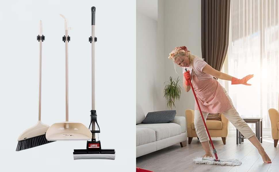 JAMEND CLXP 6PCS Broom and Mop Holder, Heavy Duty Garden Tool Organizer Rack Rake and Shovel Handle, Stainless Steel Mop Hanger. Screws for Wall Mounted. Matte Black