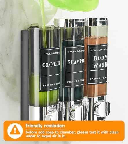 Cabo Deseado Shower Soap Dispenser Wall Mounted No Drill Shampoo Dispenser for Shower Wall Shampoo and Conditioner Dispenser Bathroom Hotel 3 * 350ml Gungray with Labels