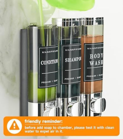 Cabo Deseado Shower Soap Dispenser Wall Mounted No Drill Shampoo Dispenser for Shower Wall Shampoo and Conditioner Dispenser Bathroom Hotel 3 * 350ml Gungray with Labels