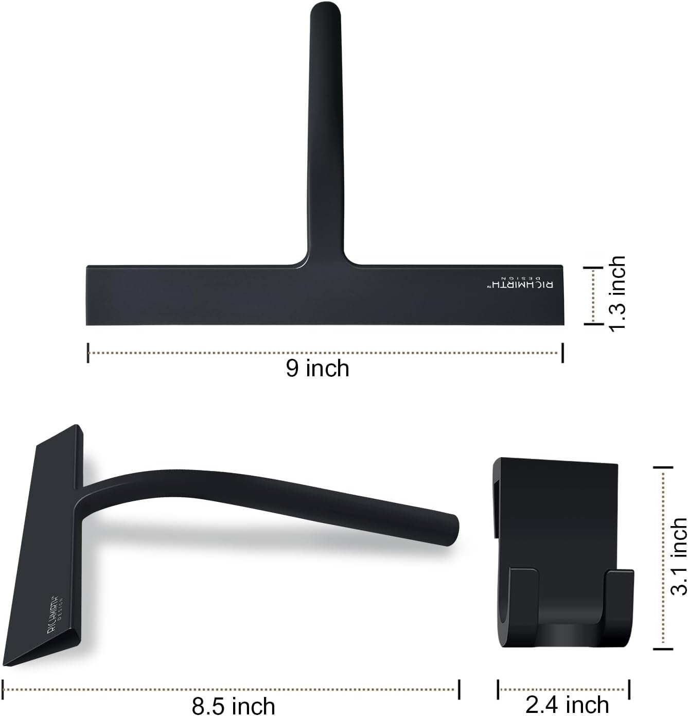Silicone Rubber Blade & Hook Shower Window Squeegee 11" in Width Silicone Car Squeegee Bathroom Squeegee for Shower Squeegee for Shower Doors Car Window-Black