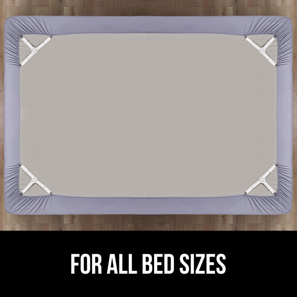 GORILLA GRIP Patented Bed Sheet Holders, Adjustable Elastic Fasteners with Metal Clips, Keep in Place Fitted Bedding Straps, Firm Tight Suspenders for Mattress, US Designed, 4 Pack Black